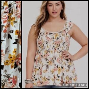 Torrid Super Soft Knit Floral Flutter Sleeve Babydoll Tunic Top, Size 1 1X 14 16